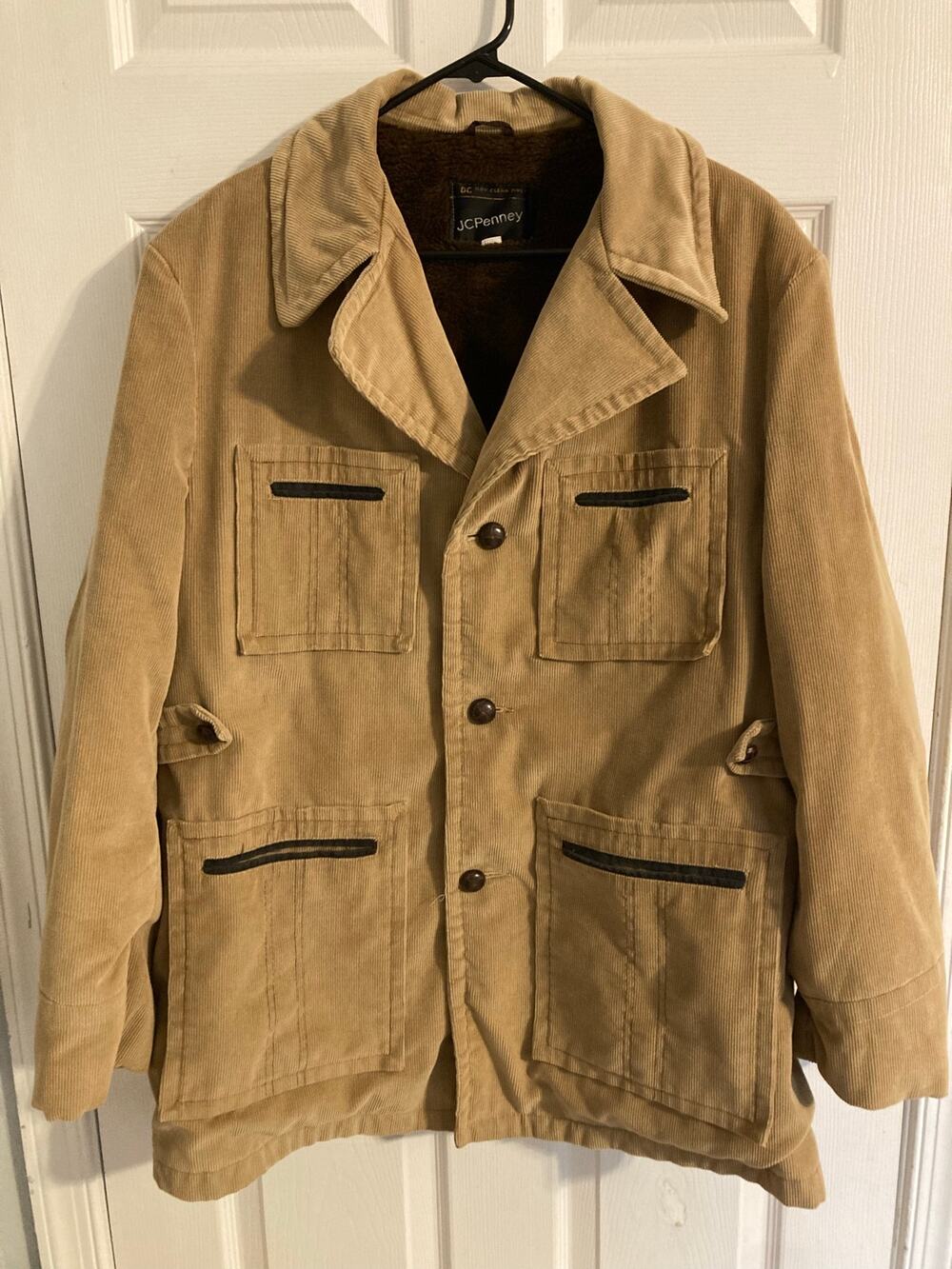 JCPenney - True Vintage 70s Retro Corduroy Ranch Coat Fur Lined Coat - 44R